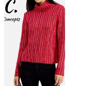 INC International Concepts Red Bling Holiday Turtleneck Sweater NWT $99.50